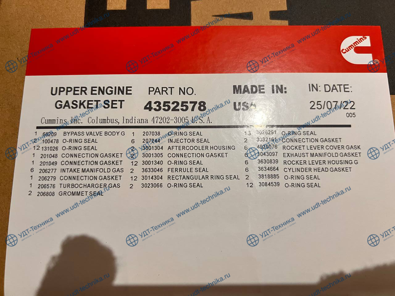 4352578 Набор прокладок ГБЦ верхний Cummins КTA19 - фото 5